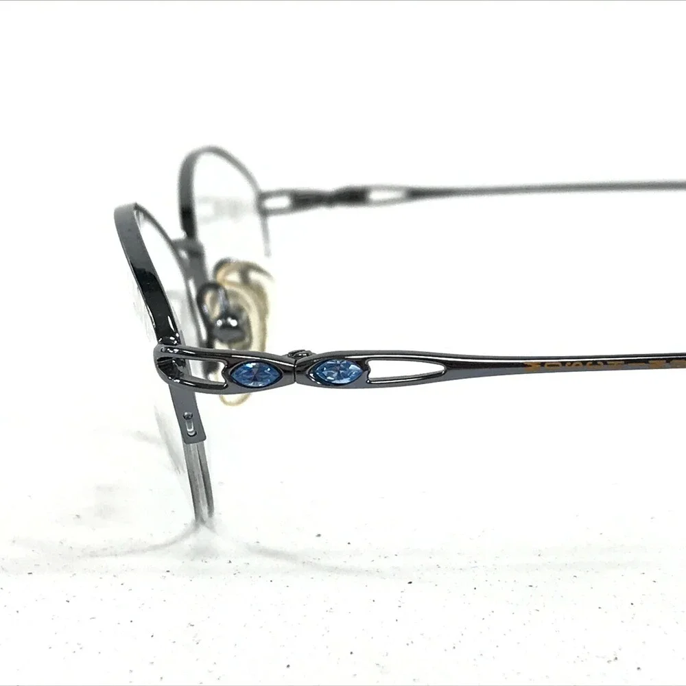 Moschino M 3196-V-B Eyeglasses Frames Blue Gray Round Oval Half Rim Rhinestones